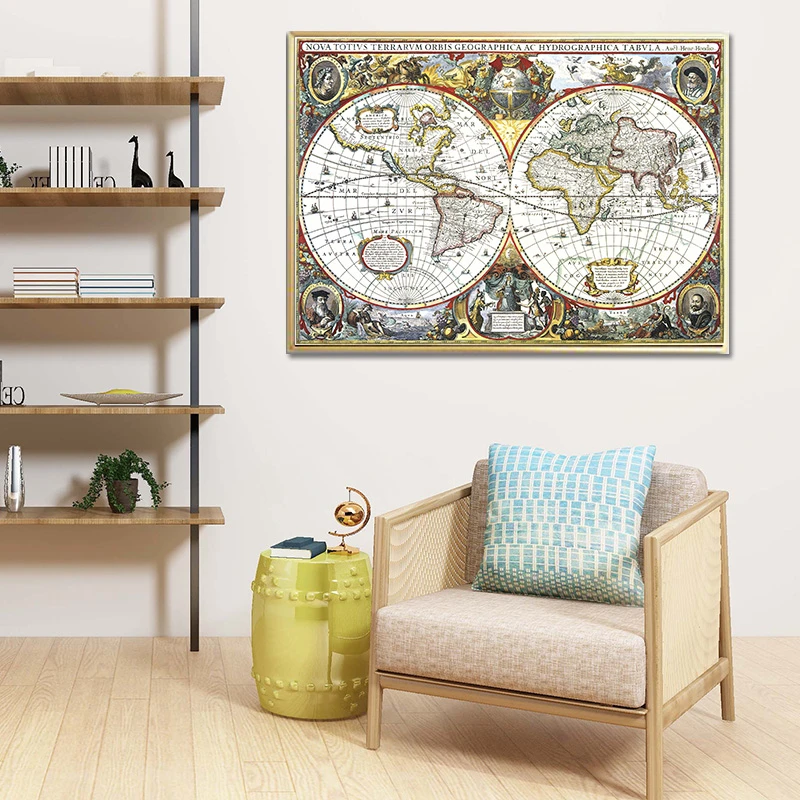Большая винтажная морская карта земли Луны Карта мира Настенная знаменитые