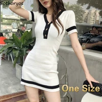 dress women patchwork single breasted v neck slim knitted fashion ulzzang skinny buttocks sexy womens dresses mini chic simple
