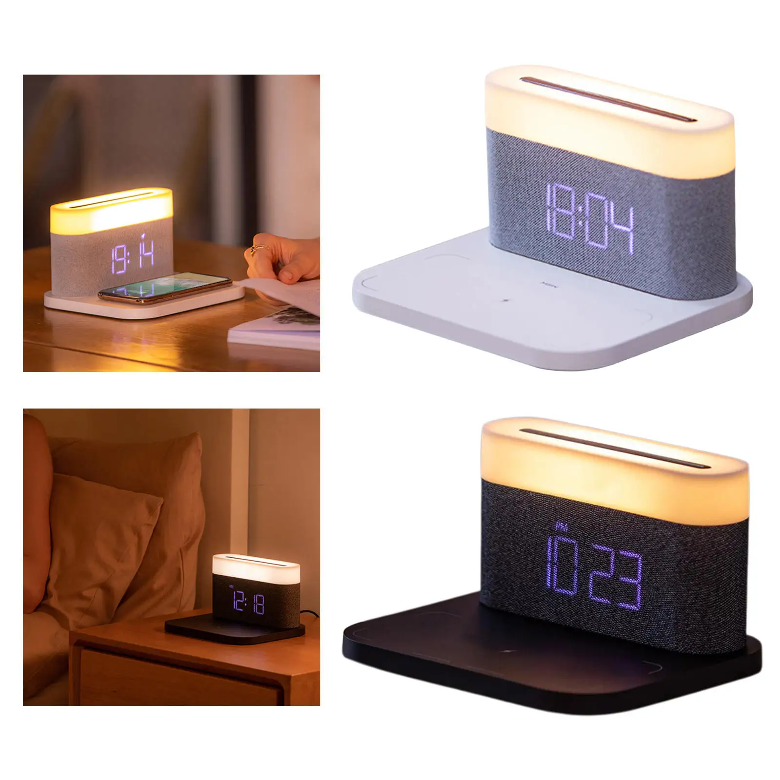 

Цифровой будильник с беспроводным зарядным устройством 15 Вт, ночник с регулируемой яркостью и функцией быстрой зарядки для стола, спальни