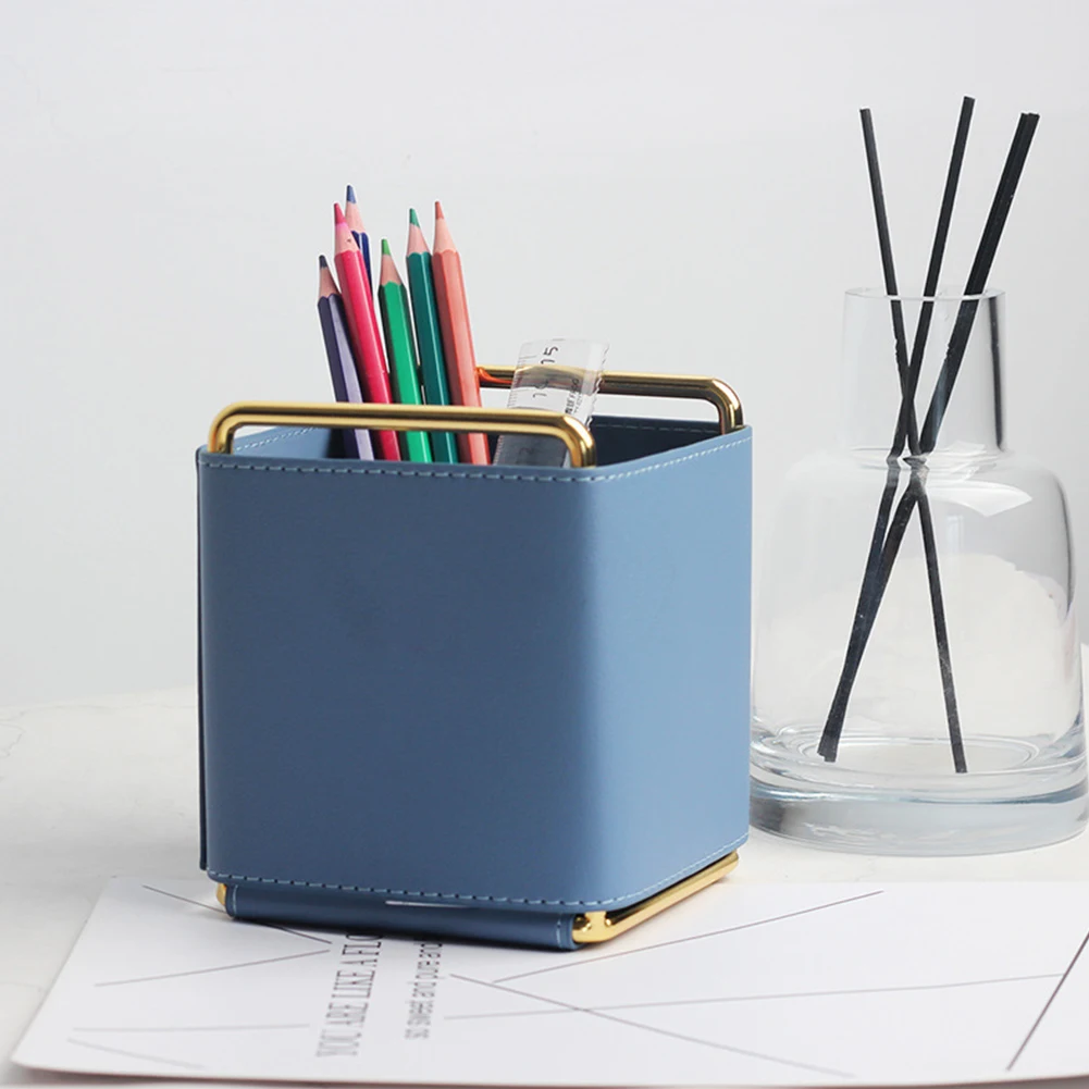 

Stationery Makeup Nordic For Students Square Home Office Gift Leather Pen Holder Desk Organiser School Stand Multifunctional
