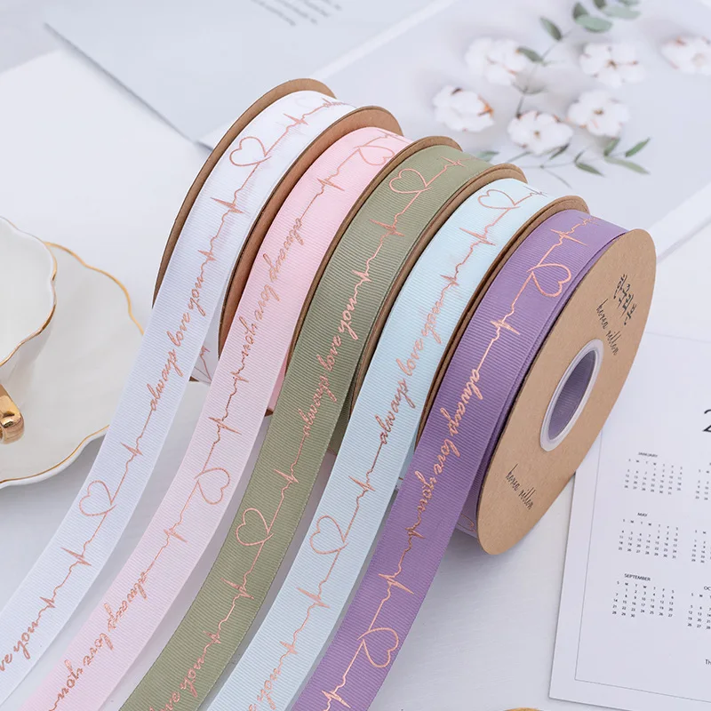 

5yards 25mm DIY Baking Heart-Shaped Bronzing Ribbon Flower Gift Birthday Gift Wrapping Ribbon Material