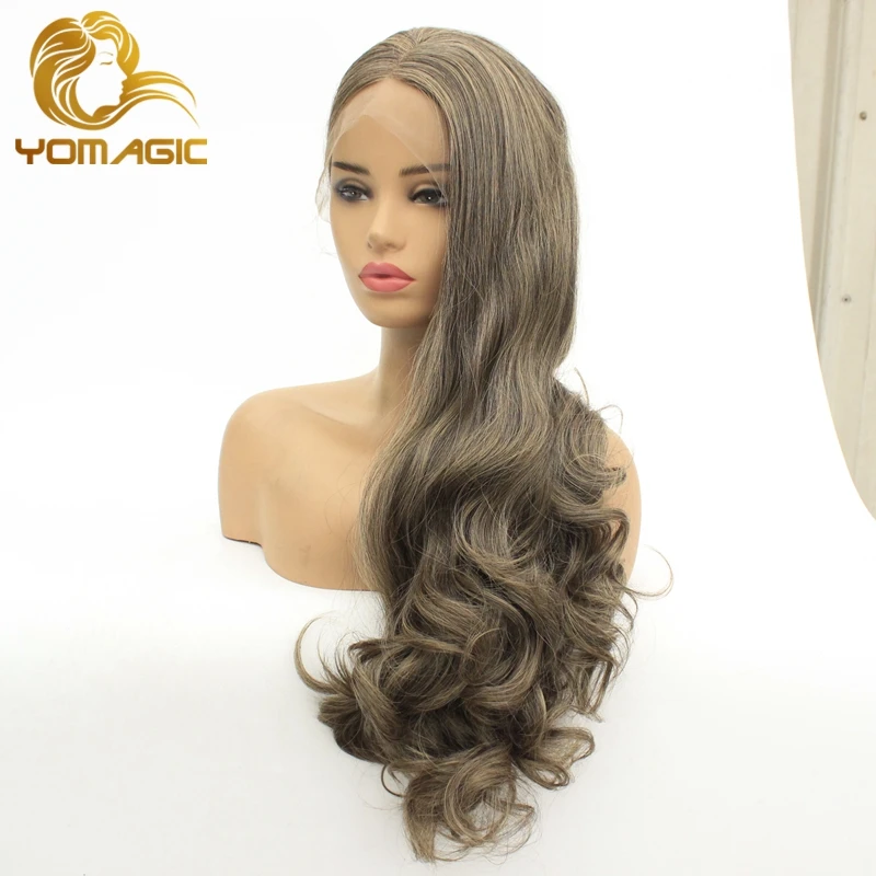 Yomic синтетические волосы коричневого цвета кружевные передние парики для женщин