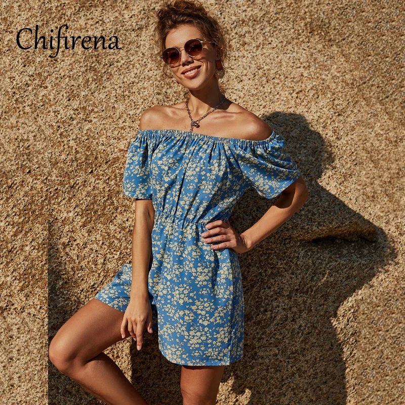 

Chifirena Summer Floral Print Women Playsuit Slash Neck High Waist Jumpsuit Party Beach Rompers Sexy Tunic Overalls for Women
