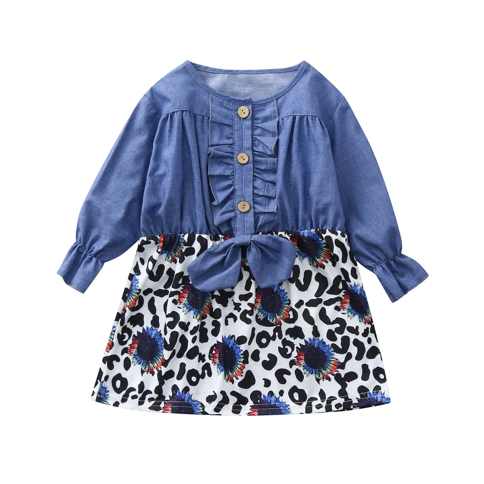 Одежда для малышей модная одежда девочек с леопардовым принтом и бантом из