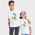 Детская футболка с изображением Дональда, утки, мороженого, белая свободная футболка в стиле Харадзюку для мальчиков и девочек, 90-150 см