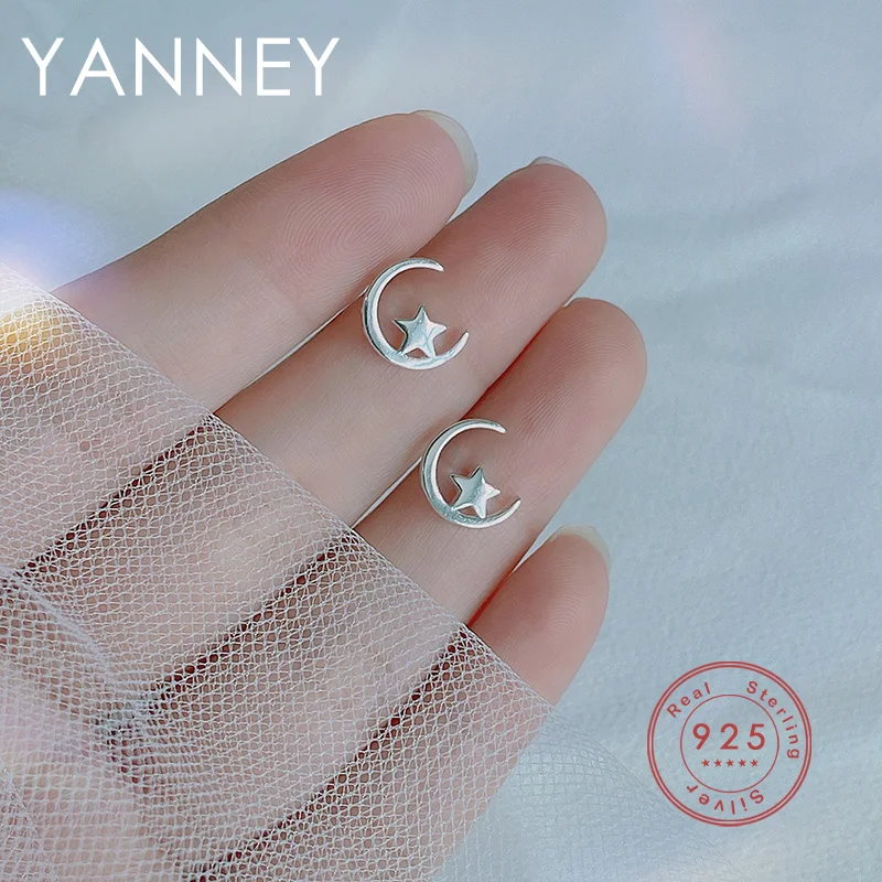 

YANNEY Silver Color Hollow Star And Moon Stud Earrings Fashion Women Girls Simple Five-pointed Star Jewelry Birthday Gift