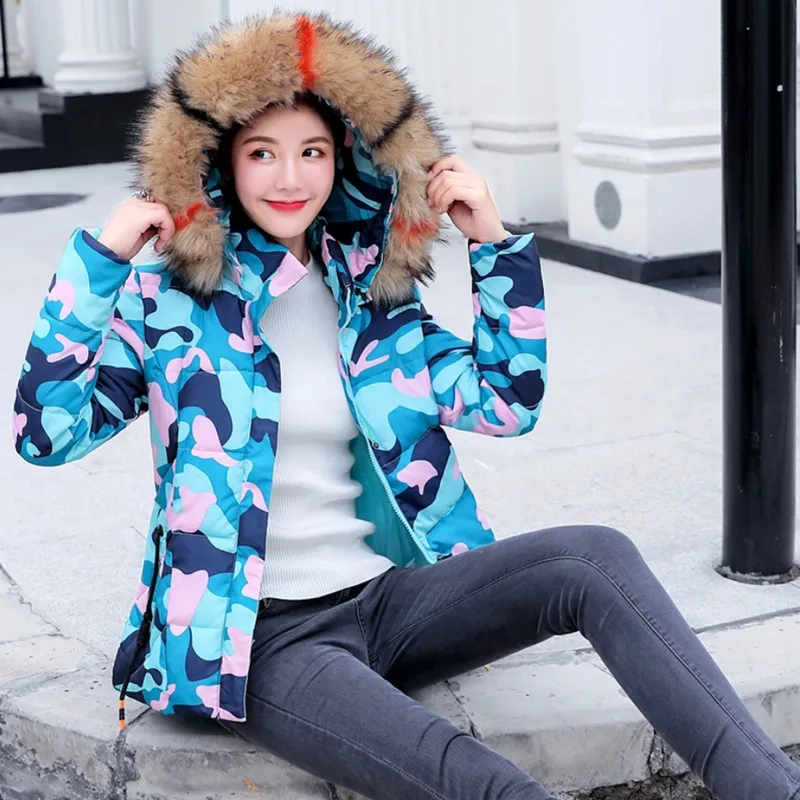 Camouflage2 Качественная зимняя куртка женские парки для пальто Модные женские пуховики с капюшоном с большим воротником из искусственного меха осеннее теплое пальто - Цвет: Camouflage2