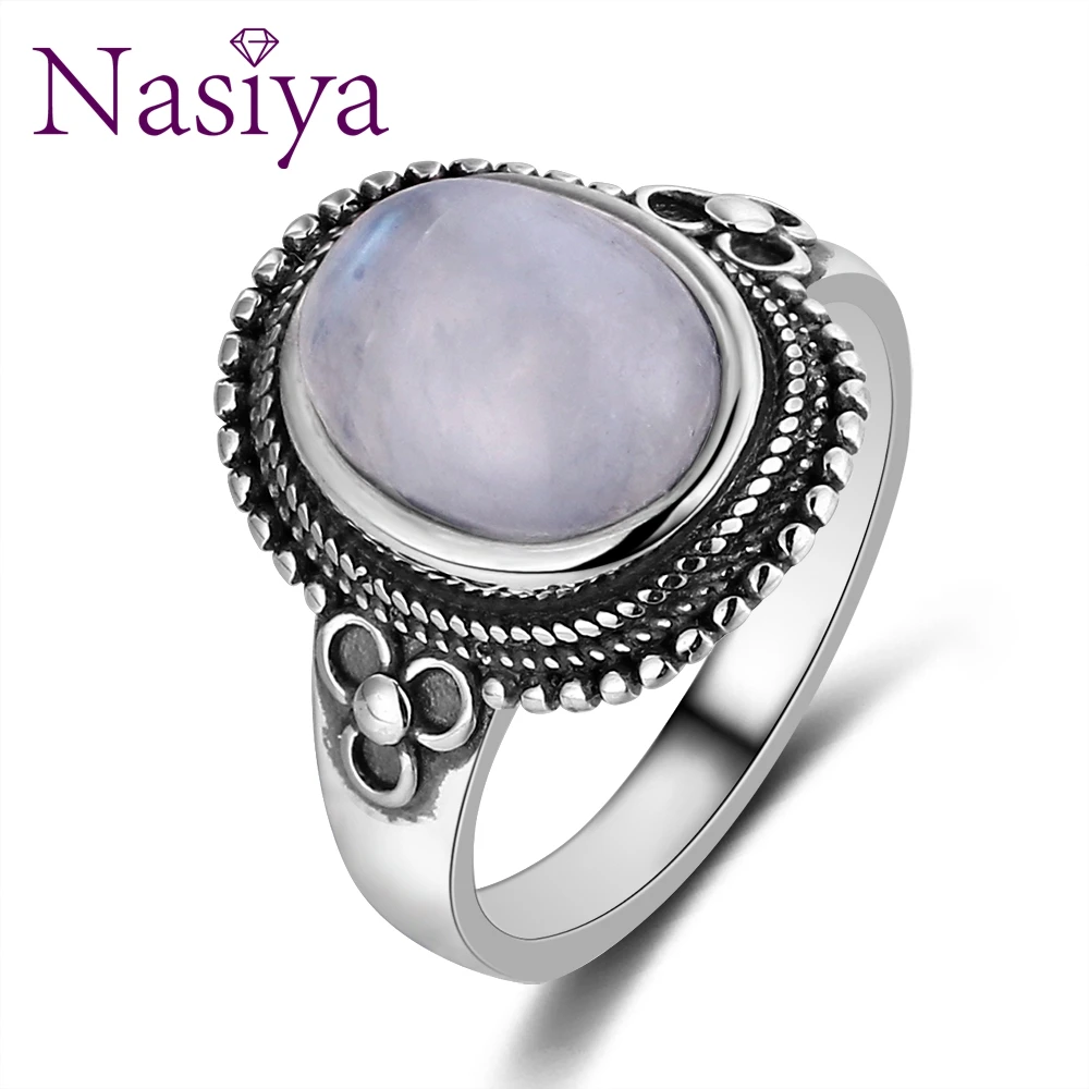 

8x10MM Natural Moonstone Rings 925 Silver Jewelry Various Gemstones Rings For Women Daily Anniversary Birthday Party Jewelry