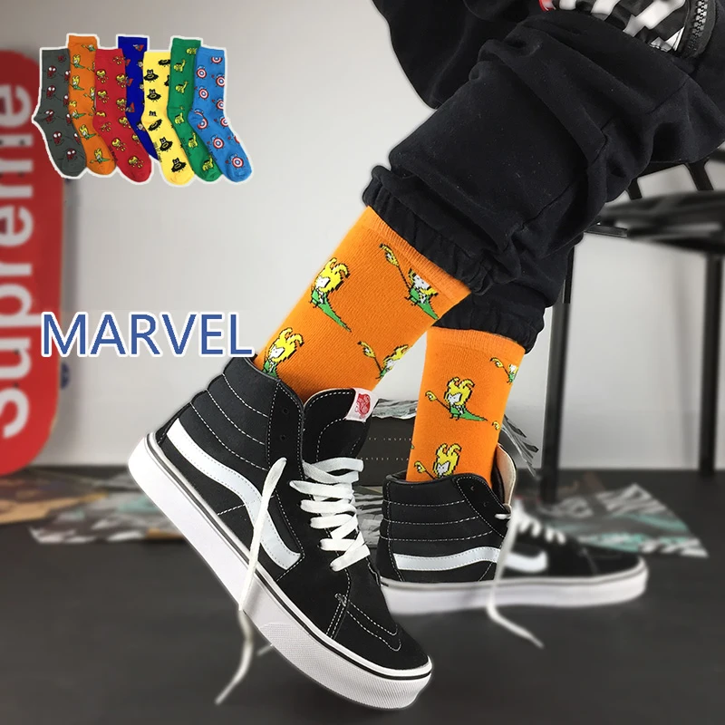 Носки Marvel; носки с героями комиксов; теплые Нескользящие Повседневные Носки с рисунком Железного человека, Капитана Америки
