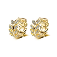 womens elegant retro hoop earrings leaf shaped crystal zircon goldenwhite shiny huggie vintage charming ear piercing jewelry