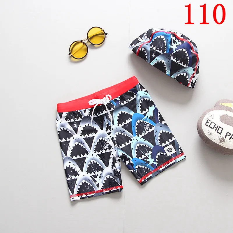 SIZE 110 Пляжные шорты для мальчиков с шапочкой, купальный костюм с динозавром из мультфильма Трусики для плавания детские плавки детская одежда для купания для маленьких мальчиков - Цвет: SIZE 110