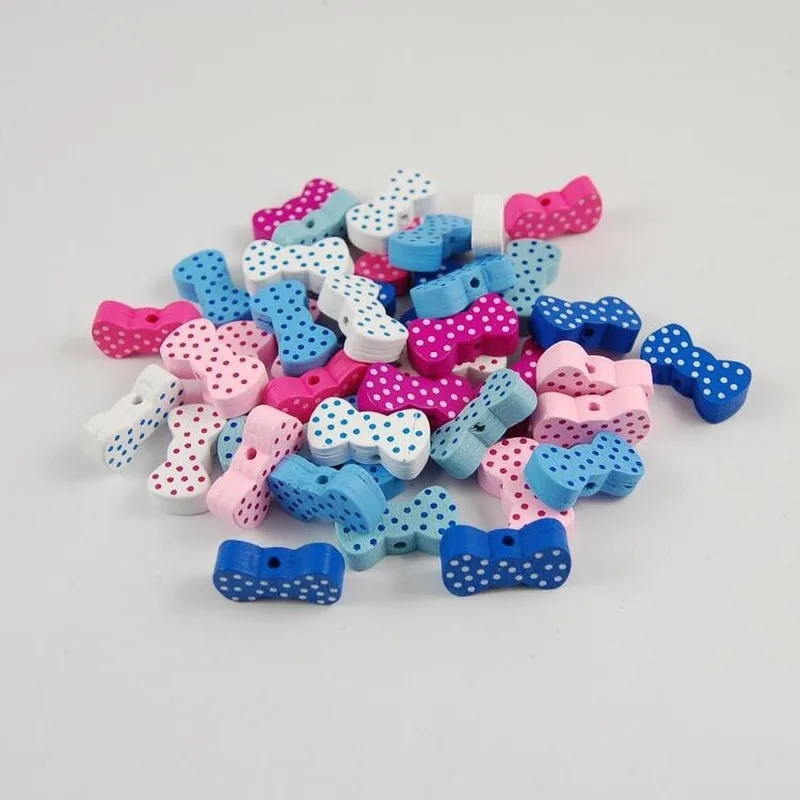 

50pcs Polka Dot Bow Wooden Alphabet Letter Number DIY Beads Baby Smooth Teether for Jewelry Making Accessories