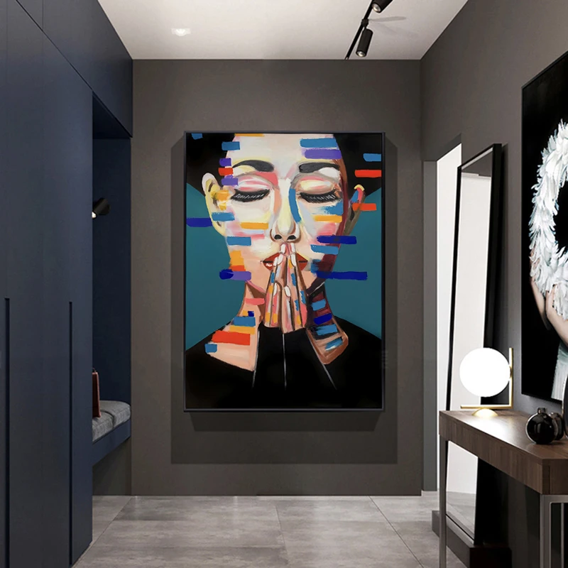 

Graffiti Art Woman Hands Together Canvas Painting Cuadros Posters Print Wall Art for Living Room Home Decor (No Frame)