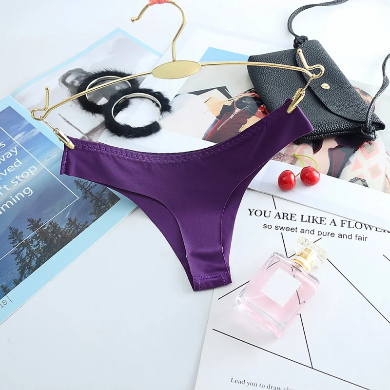 

New Thong Female Women Cotton File Without Trace One-piece Ultra-thin Ice Silk Panties Temptation Sexy Solid Color Low Waist G-