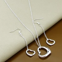 new trendy jewelry sets 925 sterling silver heart tassel earrings necklace set women wedding jewelry gift
