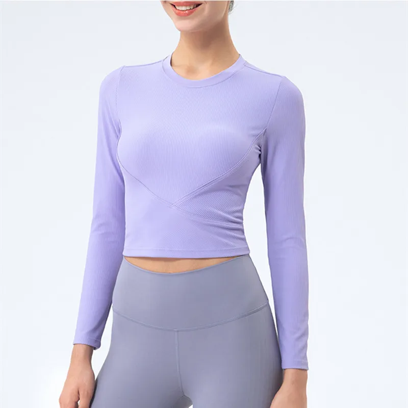 

2021 Autumn New Tight Sport Tops Gym Yoga Shirts Women Long Sleeve Workout Fitness Tops Elastic Running Clothing