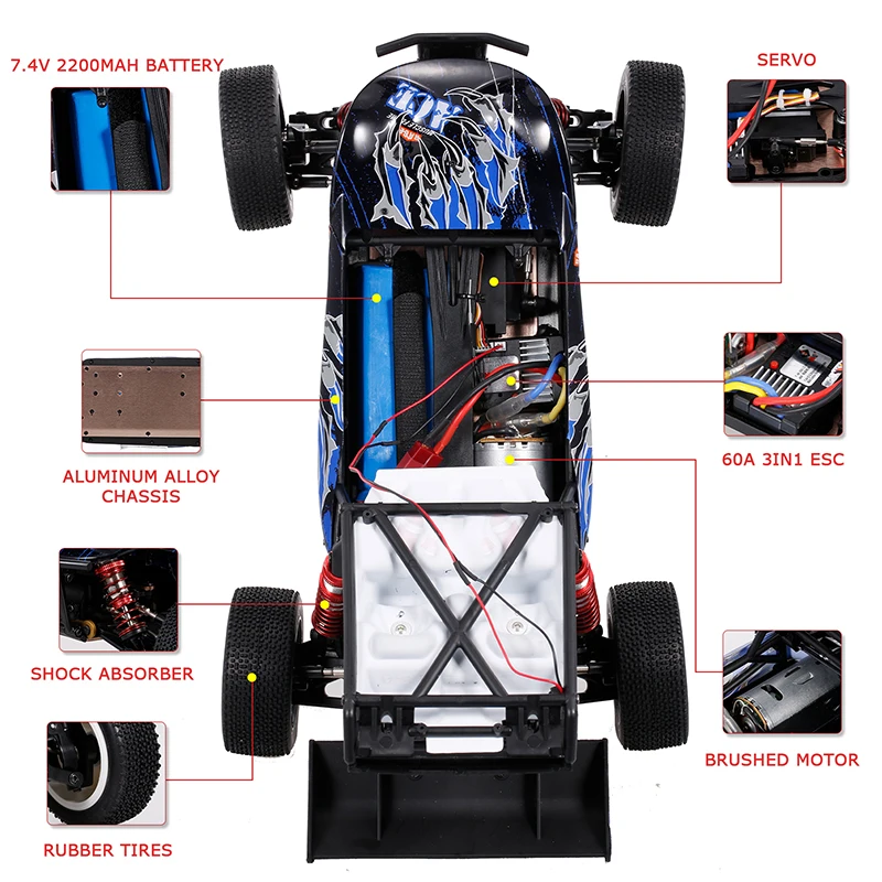 Гоночный автомобиль WLtoys 124018 124019 1/12 2 4G 60 км/ч 4WD высокоскоростной для бездорожья