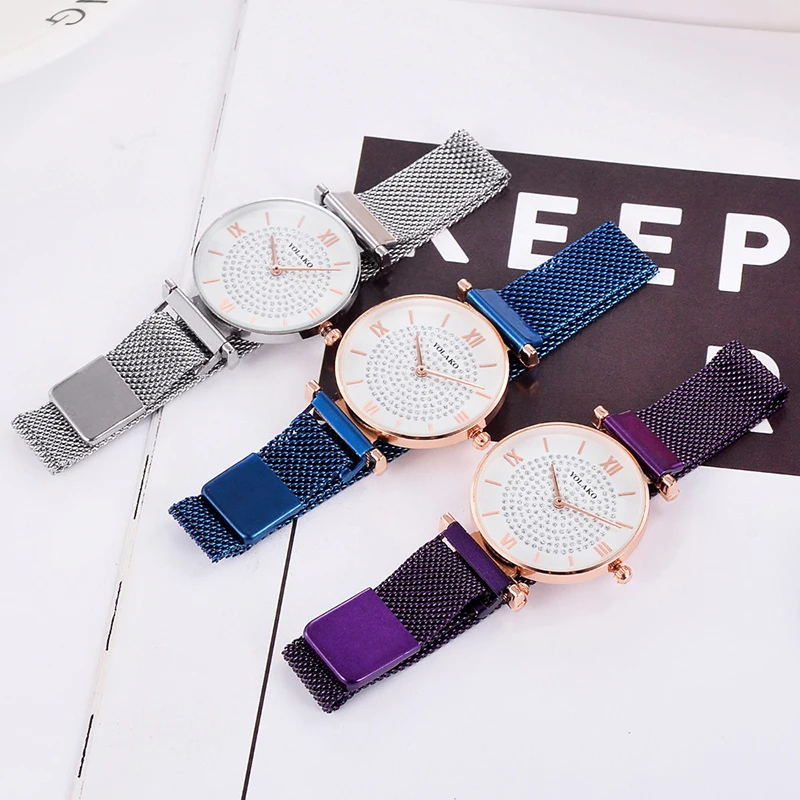 Женские часы с сетчатым ремешком Тонкие разноцветные женские из нержавеющей