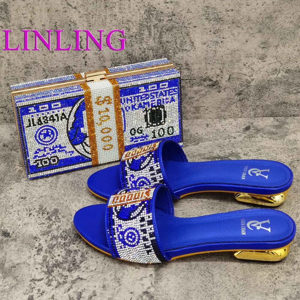 

Hot Selling African Shoes And Bag Set Italian Design Matching Shoes And Bag Set Nigerian For Wedding Party in Royal blue