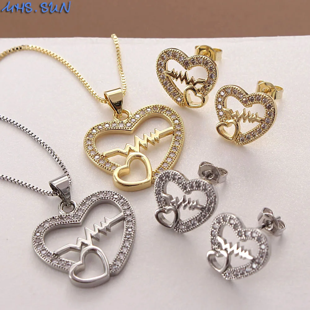 Женский комплект украшений MHS.SUN ожерелье из меди и циркона в форме сердца