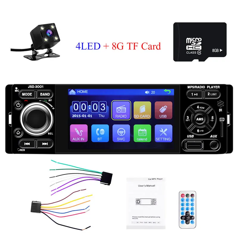 A radio-4led-8G Авто мультимедиа 1 din автомагнитола android Зеркало Ссылка oto teypleri jsd 3001 HD " сенсорный экран кассет bluetooth usb видео плеер - Цвет: A radio-4led-8G