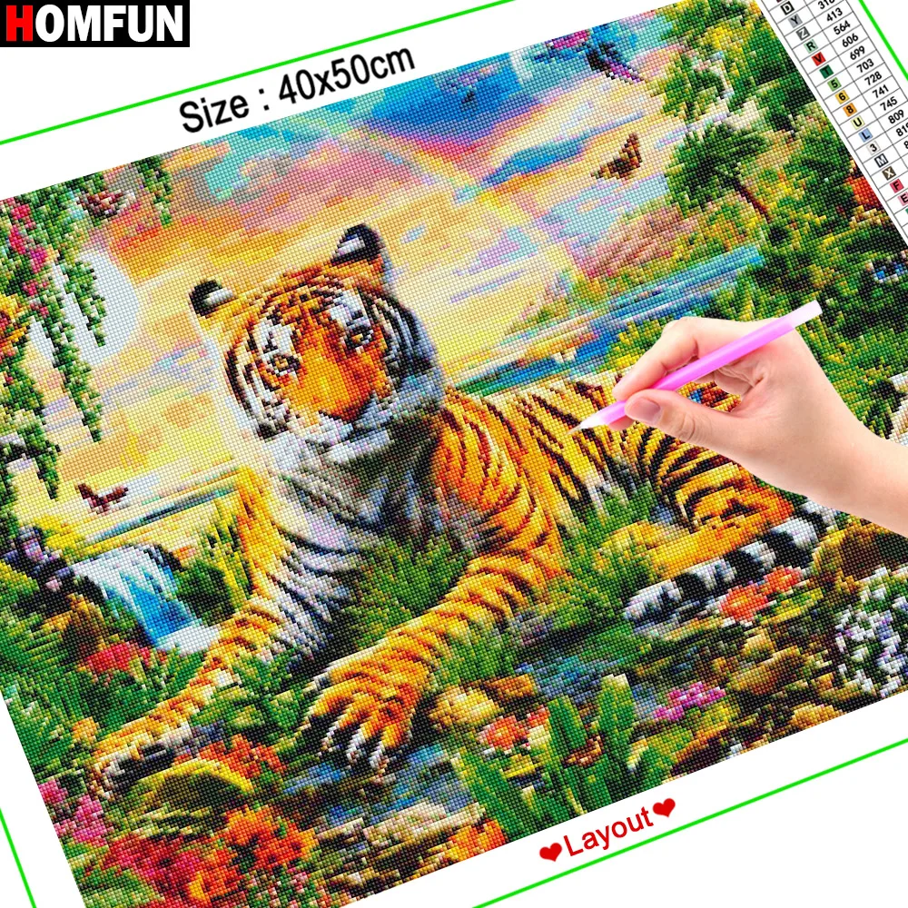 Алмазная 5D картина HOMFUN Тигр радужная сцена сделай сам вышивка крестиком домашний