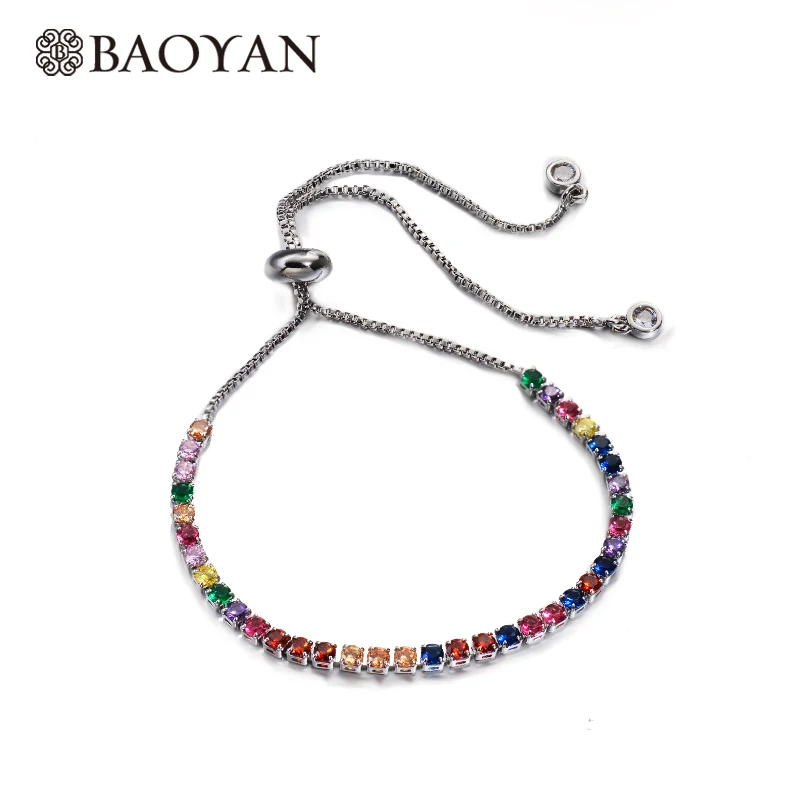 BAOYAN браслет-цепочка с покрытием из розового золота/серебра/золота, женские браслеты дружбы, регулируемые маленькие круглые браслеты с кристаллами для женщин