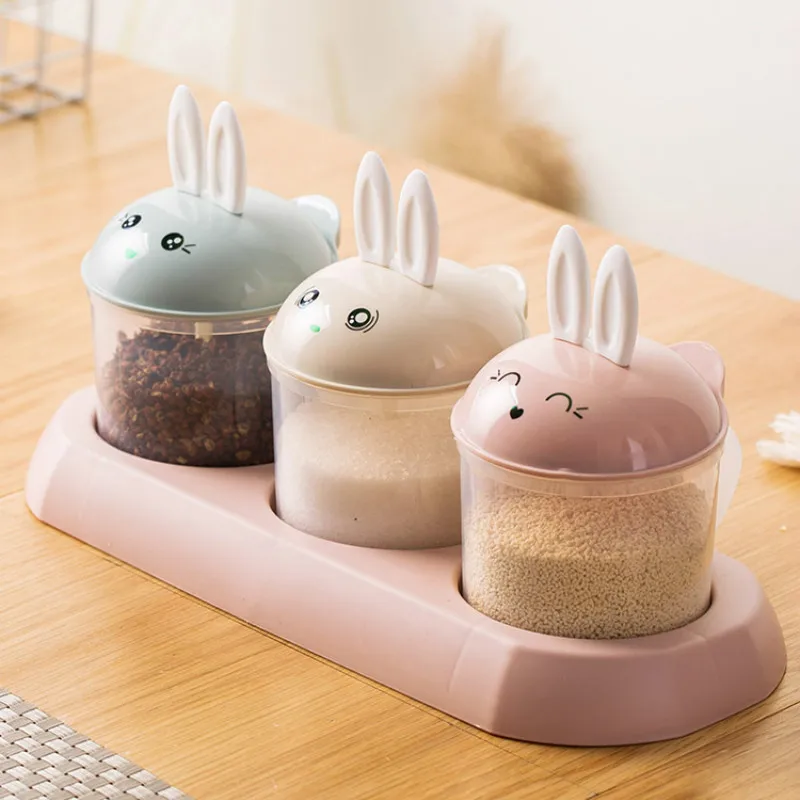 Мультяшный кролик приправа набор из трех кухонных приправ пластиковая соль