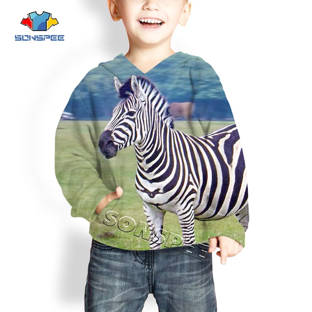 

SONSPEEl Zebra 3D Print Anima Harajuku Hoodies Child Fashion Funny Sweatshirts Top Kids Baby Pullover Hooded Boys Casual Clothes