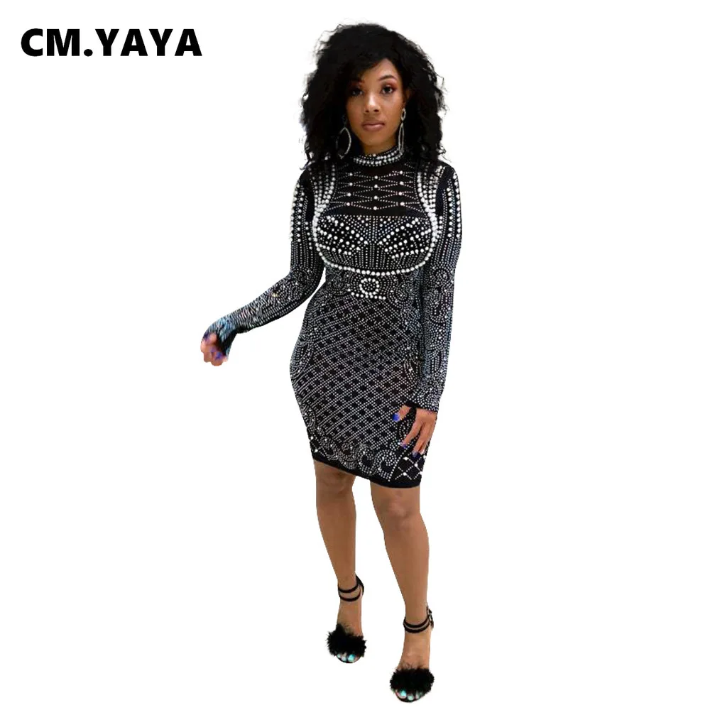 Женское мини-платье с длинным рукавом CM.YAYA эластичное облегающее платье-карандаш