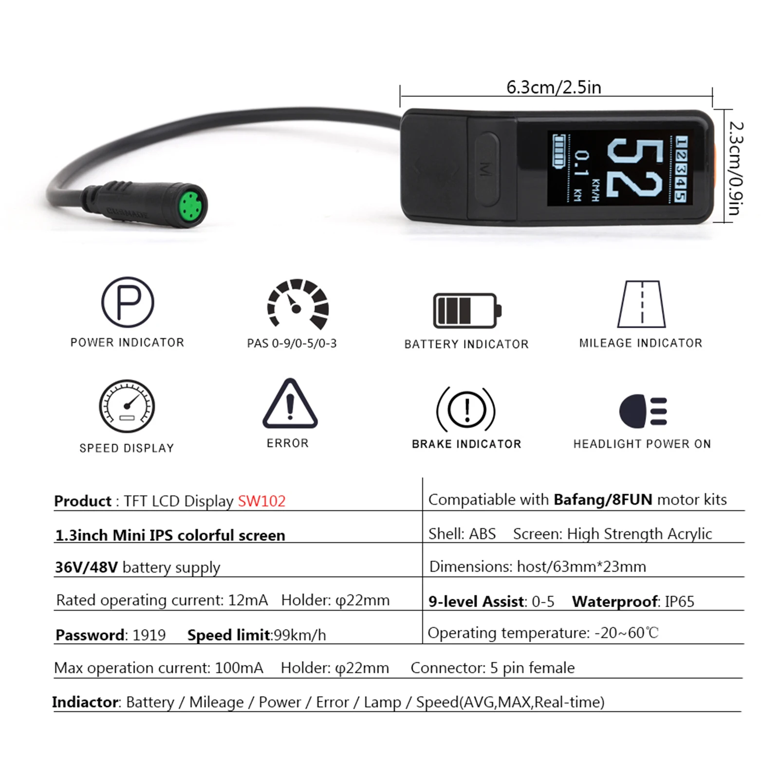 

Bafang E-bike HDMI Display Indicator For 8FUN Mid Hub Drive Motor Electric Bicycle Conversion Kits P850C 850C DPC18 C965 750C