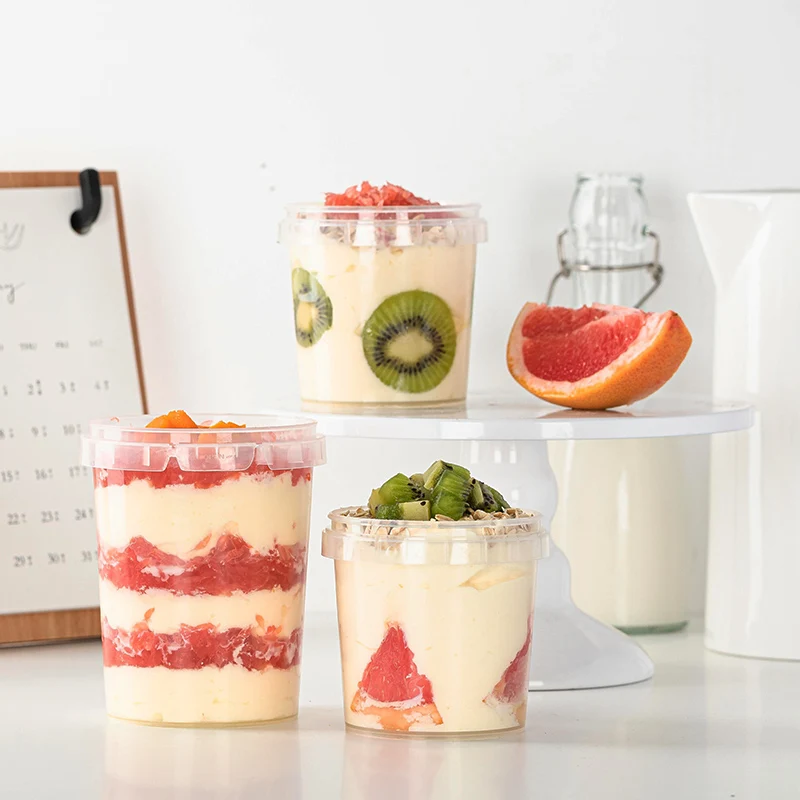 

10pcs High quality milk tea dessert jar 300ml 500ml transparent plastic box favors packaging cake pastry ice cream cup with lid