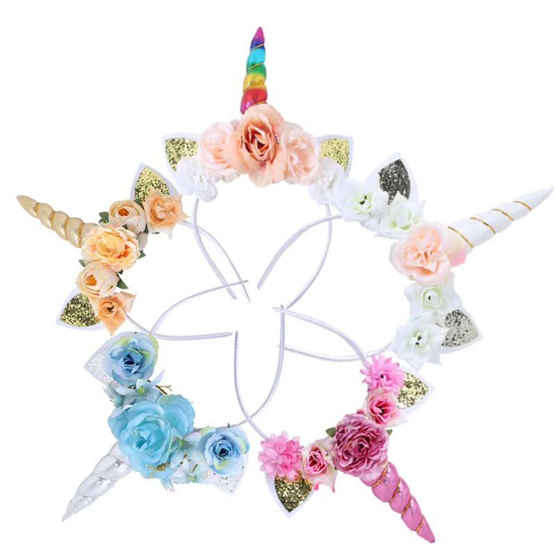 Ободок для волос детский с единорогом цветком и кошачьими ушками|Аксессуары