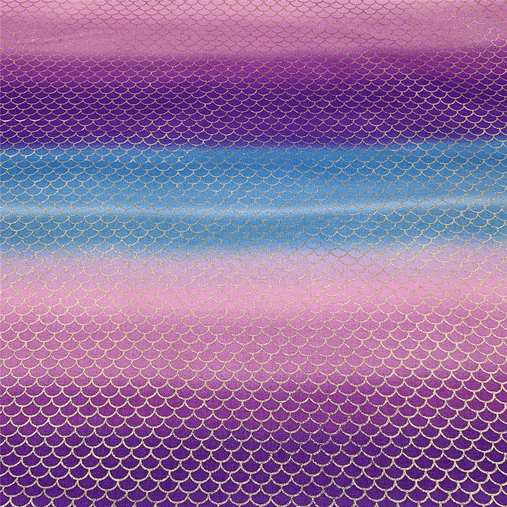 Розовая фиолетовая Золотая блестящая ткань из хлопка с рисунком рыбьей чешуи для