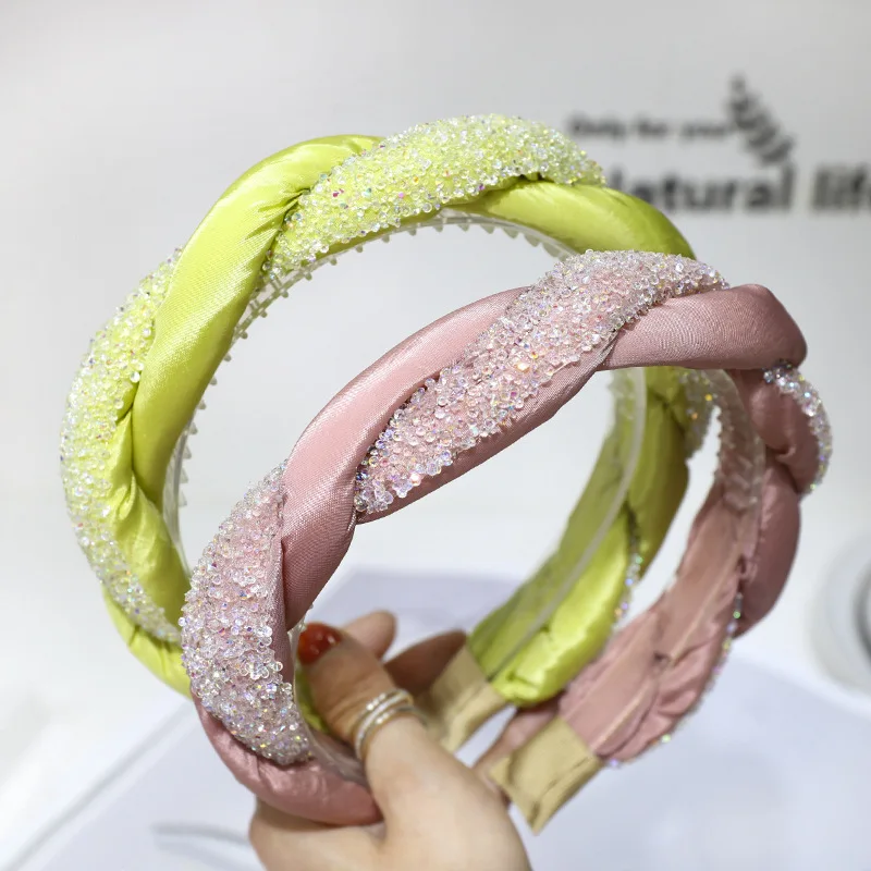 

Korean net red with the same transparent color diamond braid headband exquisite with diamond hairpin girls boutique headband