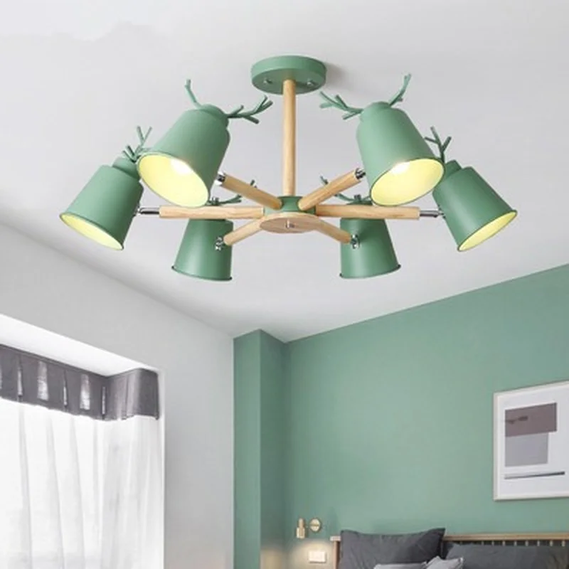 

Nordic LED Chandelier Lighting With Metal Lampshade For Living Room Gray Lustre White Bedroom Lustres Green HangLights