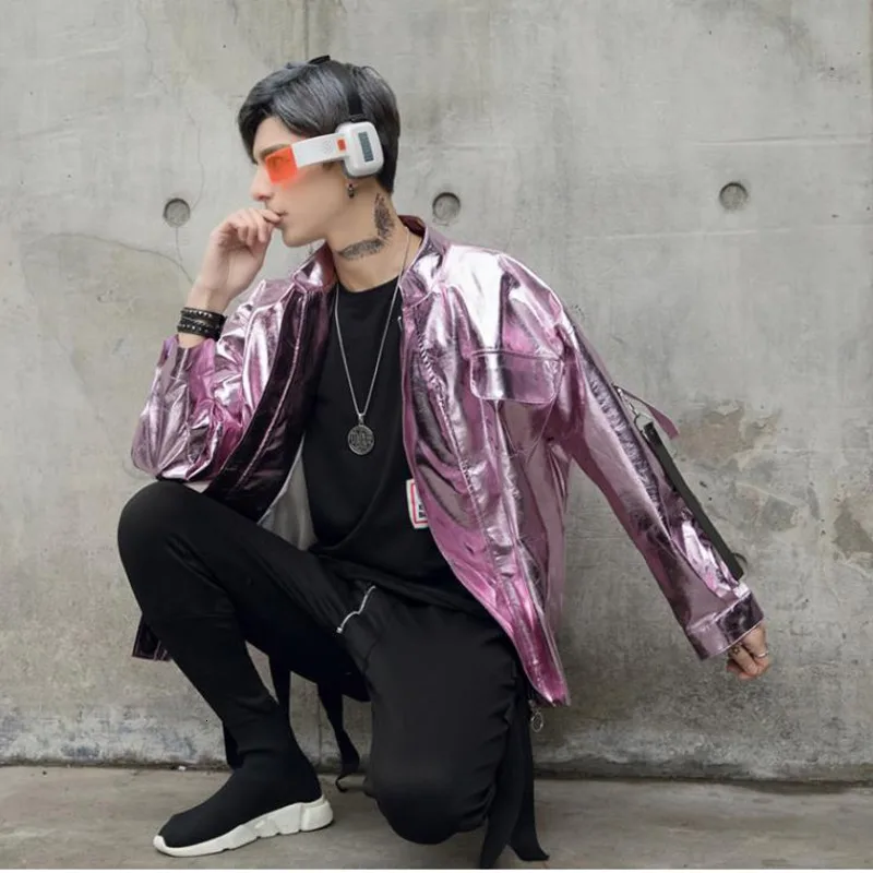 

UYUK Main Push Trend Street Style Fashion Shine Performance Temperament With Men's Leather Jacket Wear Hip Hop Streetwear