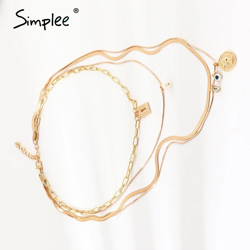 Simplee Golden chain pendant necklace Fashion jewelry lock eye women long Streetwear party charm accessories 2020 | Украшения и