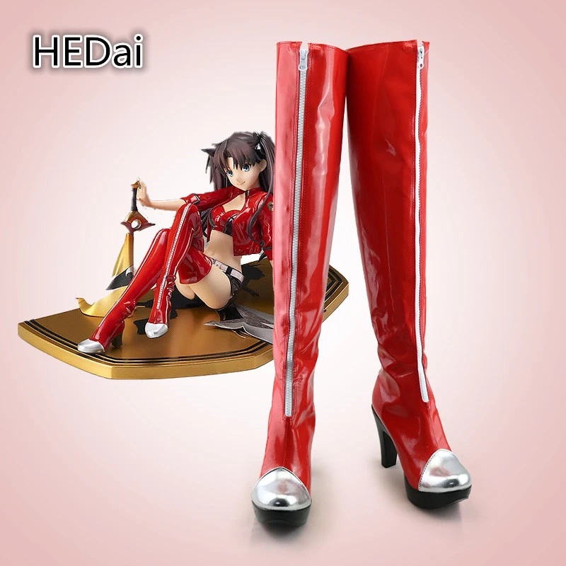 

Fate/stay night FGO Tohsaka Rin Racing girl Cosplay Boots Game Cos Shoes Woman Red High Heels Shoe Customsized