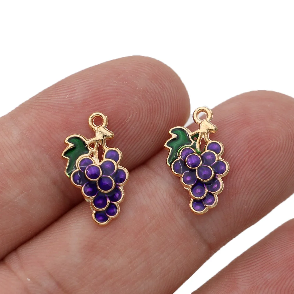 10Pcs Enamel Gold Color Grape Charm Pendant for Jewelry Making Bracelet Necklace DIY Earrings Accessories Craft