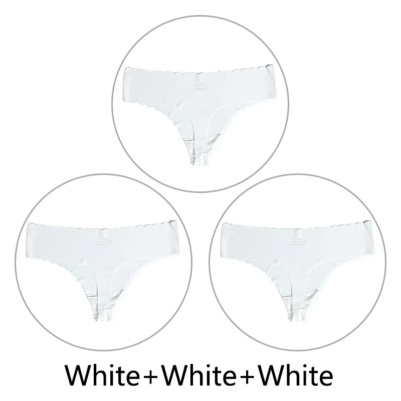 White White White 3 шт./партия ультра-тонкий открытый Шелковый бесшовный стринги с низкой посадкой, цельные сексуальные трусики-стринги, нижнее белье для женщин, танга XS-L, американский размер - Цвет: White White White