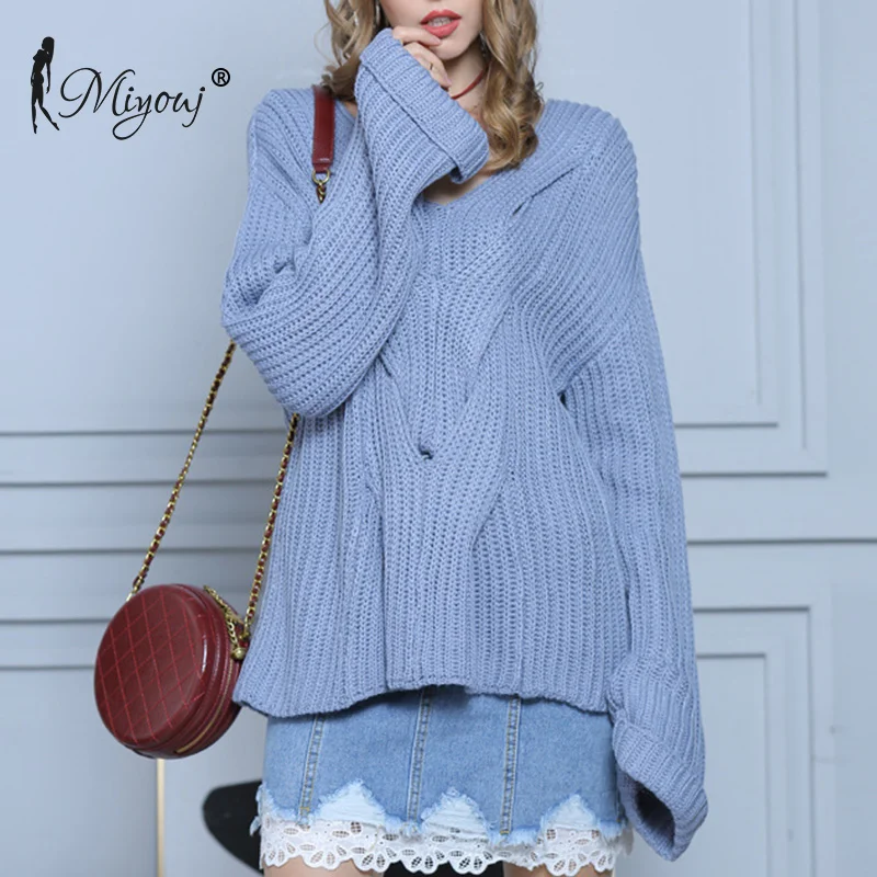 Свитер с рукавами-фонариками пуловер рюшами v-образный вырез вязаная женская