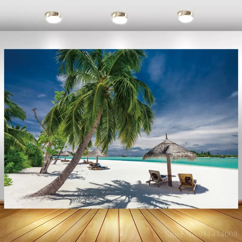 Летний тропический морской пляж песок Морская звезда ракушки коралловые пальмы