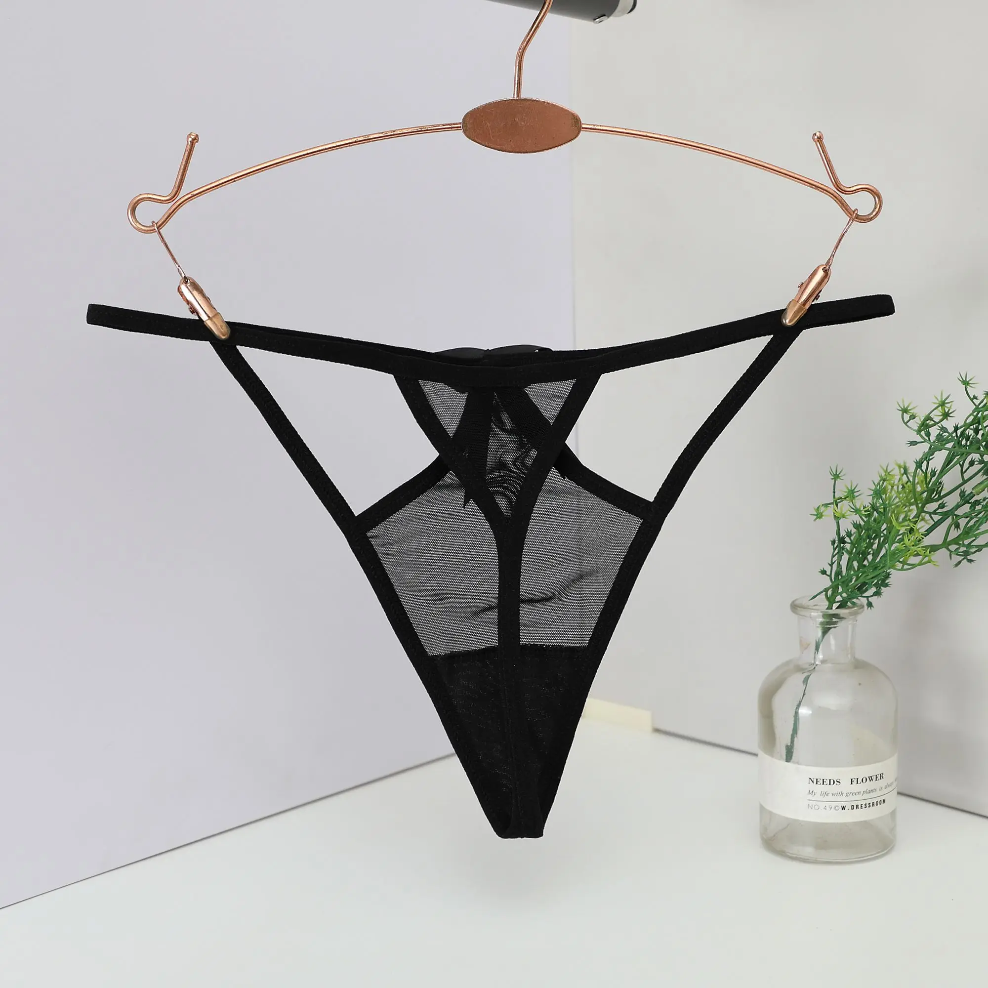 Thin Belt Low Waist Mesh Panties Transparent Underpant Cotton Crotch Bandage Women Thong Lingeries Lace Briefs