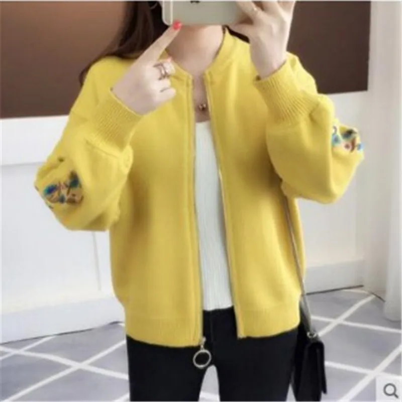 Новая модная женская одежда свитер с цветочной вышивкой вязаный короткий