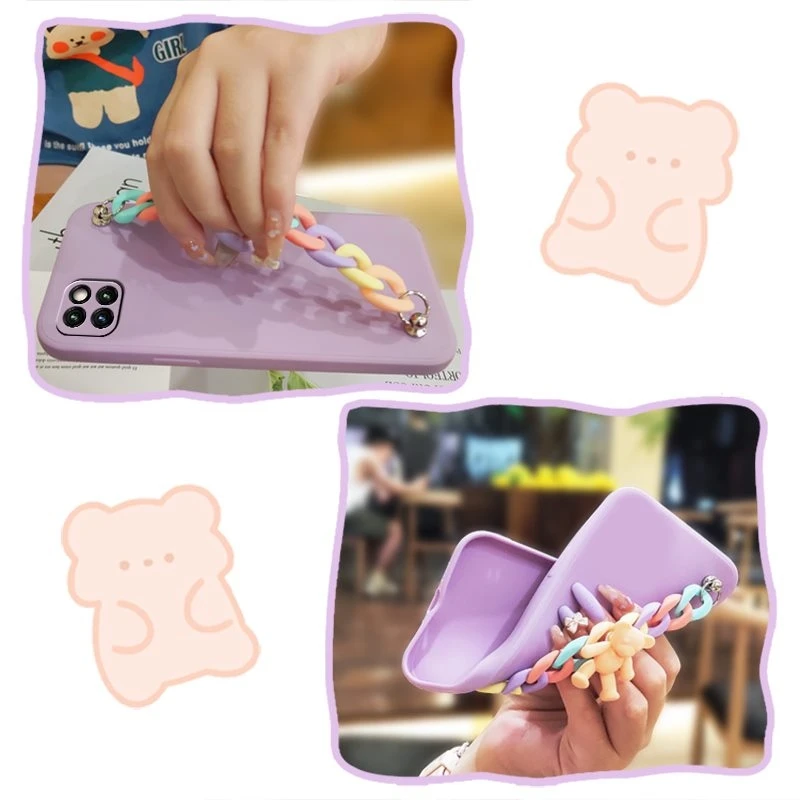 2021 new 3d cartoon candy bear wrist chain phone case for xiaomi 11 redmi note 5 8 pro 9 8t 9t 9a 9c 6a 8a poco f3 m3 k40 pro free global shipping