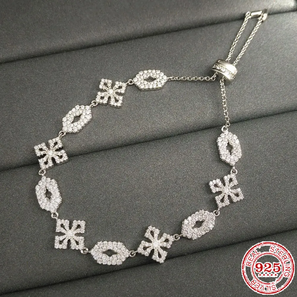 

100% Sterling Silver S925 Ladies Light Luxury Bracelet Classic Flower Bracelet Female Fashion Jewelry Girlfriend Gift