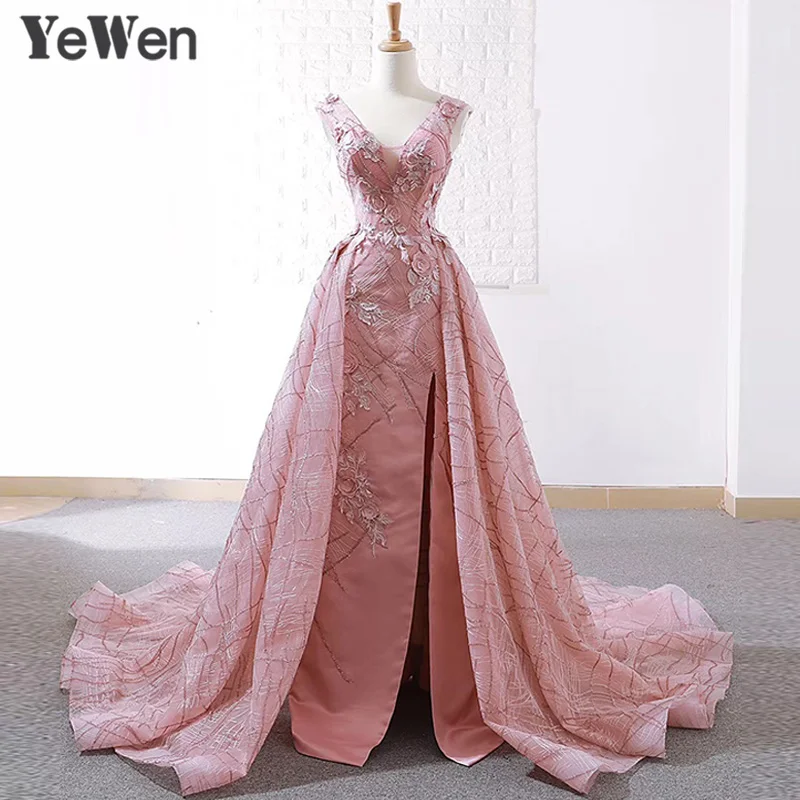 Женское длинное платье YeWen розовое кружевное принцессы с цветочным принтом для