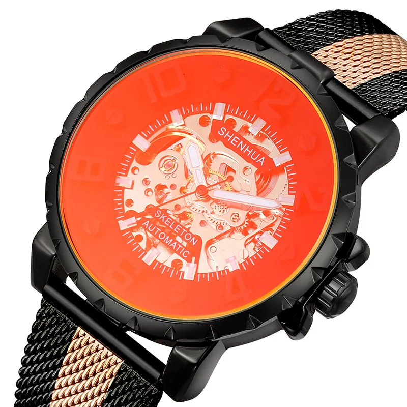 Новинка 2020 мужские наручные часы механические из нержавеющей стали с сетчатым