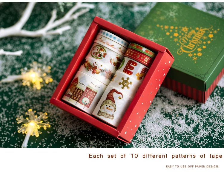 10pcs/set Happy Christmas cute Release paper tape set Lovely New Year style decorative tape bullet journal sticker kawaii